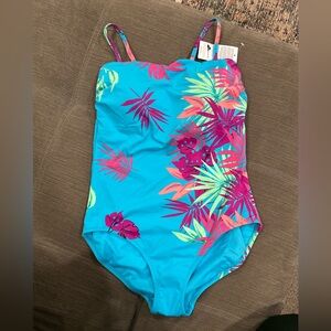 Lands' End Tropical Blue and Pink One Piece Swimsuit